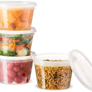 [48 Count 16 Oz Combo] Basix Disposable plastic Deli Food Storage Containers With Plastic Lids, Leakproof, Great For Meal Prep, Picnic, Take Out, traveling, Fruits, Snack, or Liquids