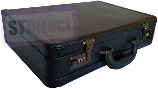 Deluxe Faux Leather Expandable Executive Attache Case Briefcase (Black)