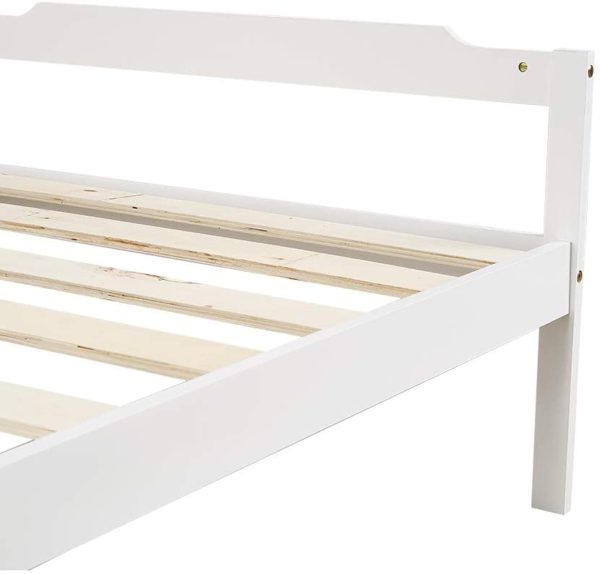 Panana PANNANA Single Bed Solid Wood Bed Frame 3ft For Adults, Kids, Teenagers (White)