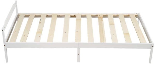 Panana PANNANA Single Bed Solid Wood Bed Frame 3ft For Adults, Kids, Teenagers (White)