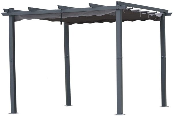 Angel Living Aluminum Garden Pergola, Gazebo with Retractable Roof Canopy for Outdoor Patio (3x3m, Grey)