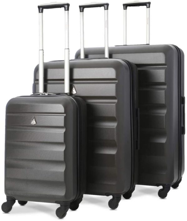 Aerolite Lightweight 4 Wheel ABS Hard Shell Travel Trolley 3 Piece Luggage Suitcase Set, 21" Cabin + 25" + 29" Hold Check in Luggage, Charcoal