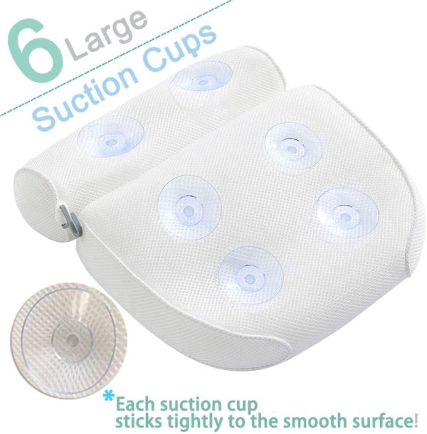 Idle Hippo Ergonomic Bath Pillow Bathtub Spa Pillow, Non-slip 6 Large Suction Cups for Perfect Head, Neck, Back and Shoulder Support