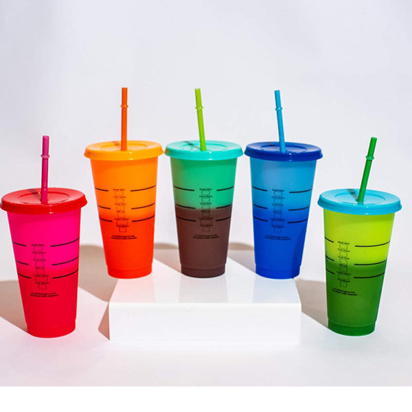 Codream 5Pcs Color Changing Cups 24oz Reusable Summer Cold Drink Iced Coffee Cups Tumbler with Lids and Straws for Adults Kids