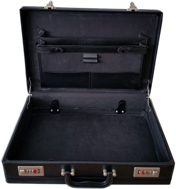 Smooth Nappa Faux Leather Expandable Executive Attache Case Briefcase