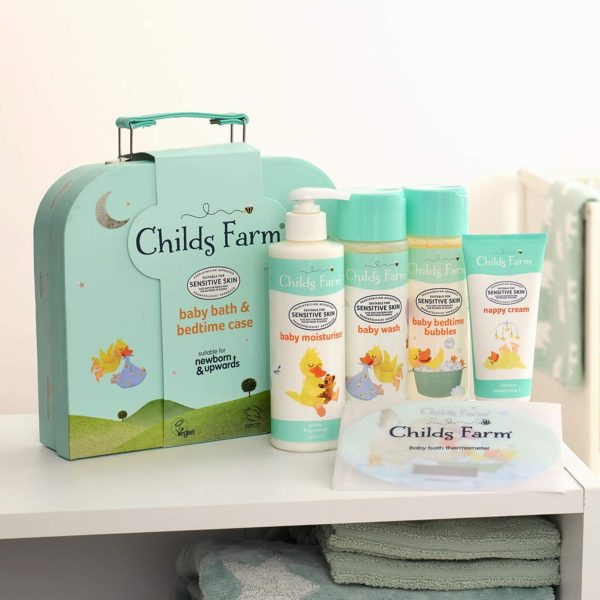 Childs Farm Baby Gifting Suitcase Containing Baby Wash, Bubble Bath, Moisturiser, Nappy Cream and Bath Thermometer