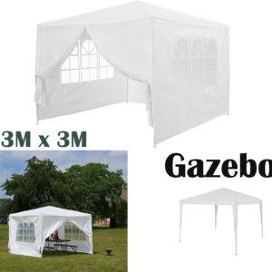 AutoBaBa 3x3m Garden Gazebo Marquee Tent with Side Panels, Fully Waterproof, Powder Coated Steel Frame for Outdoor Wedding Garden Party, White
