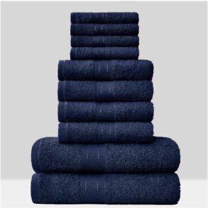 Lions Towels Family Bale Set - 10pc 100% Cotton, 4x Face 4x Hand 2x Bath Sheet Bathroom Accessories (Navy-Blue)