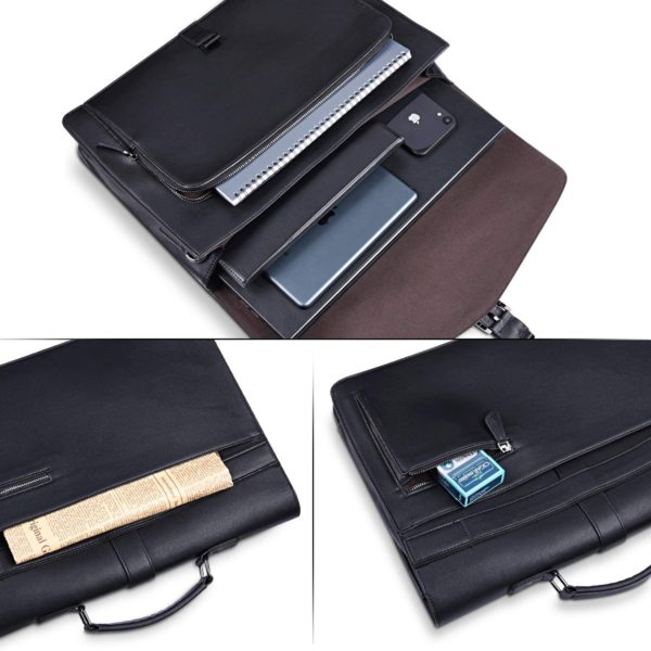 Estarer Mens PU Leather Briefcase 15.6 Inch Laptop Satchel Messenger Bag for Business Work Office