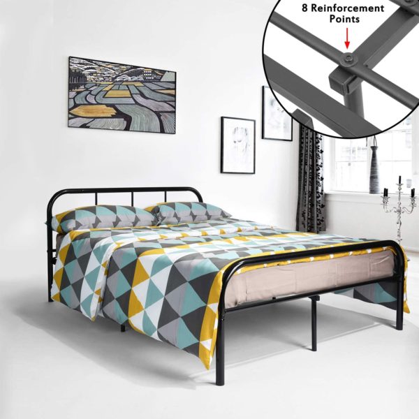 Coavas Double Bed Frame 4ft 6 Solid Bed Frame with 2 Headboard Metal Bed Frame Black For Adults, Teenagers, Only Bed Frame 140x198 cm, New Version