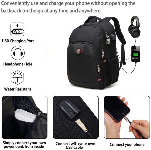 Laptop Backpack,Extra Large Anti-Theft Business Travel Laptop Backpack Bag with USB Charging Port,Water Resistant College School Computer Rucksack Bag for Men/Women for 17 Inch Laptop and Notebook