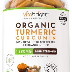 Organic Turmeric Curcumin 1380mg with Organic Black Pepper & Organic Ginger - 120 Vegan Capsules - High Strength - Certified Organic, Non GMO, Vegan & Gluten Free