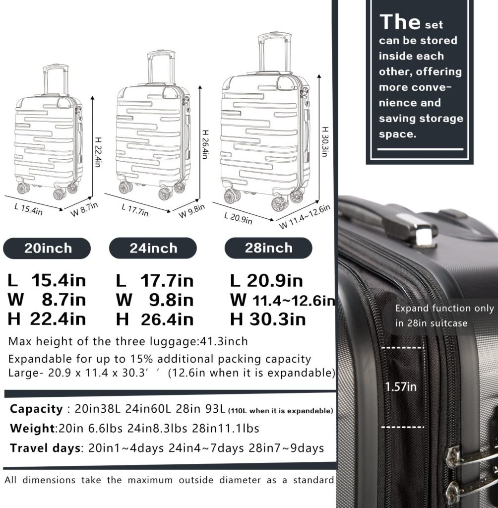 COOLIFE Expandable Suitcase(Only L Size Expandable) Hard Shell Luggage ...