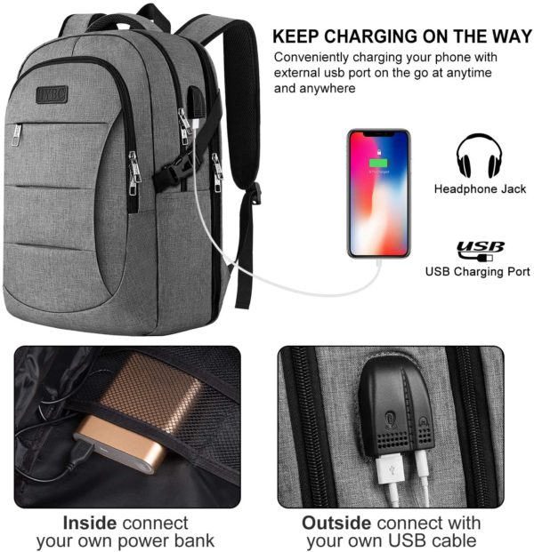 Travel Laptop Backpack,TSA Business Laptop Backpack Bag with USB Charging Port for Womens Mens, Durable Water Resistant 15.6 Inch College School Computer Rucksack Work Backpack