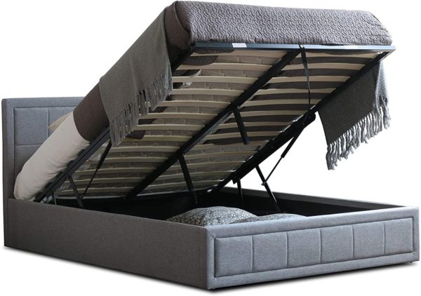 Home Treats Upholstered Bed | Ottoman Bed Frame | Grey Fabric Bed Frame (Small Double, No Mattress)