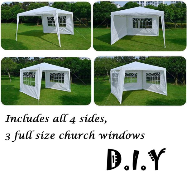 AutoBaBa 3x3m Garden Gazebo Marquee Tent with Side Panels, Fully Waterproof, Powder Coated Steel Frame for Outdoor Wedding Garden Party, White