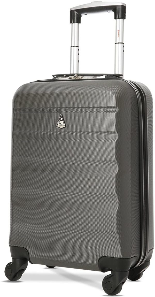 Aerolite Lightweight 55cm Hard Shell Cabin Luggage 4 Wheels Suitcase, Carry On Hand Travel Luggage Suitcase Approved for Ryanair, easyJet, British Airways, Virgin Atlantic, Flybe and More, Charcoal
