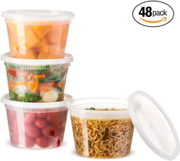 [48 Count 16 Oz Combo] Basix Disposable plastic Deli Food Storage Containers With Plastic Lids, Leakproof, Great For Meal Prep, Picnic, Take Out, traveling, Fruits, Snack, or Liquids
