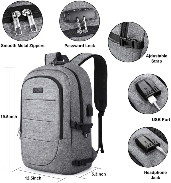 Anti-Theft Laptop Backpack,15.6-17.3 Inch Business Travel Backpack Bag with Lock with USB Charging & Headphone Port, Water Resistant College School Computer Rucksack Work Backpack for Mens Womens