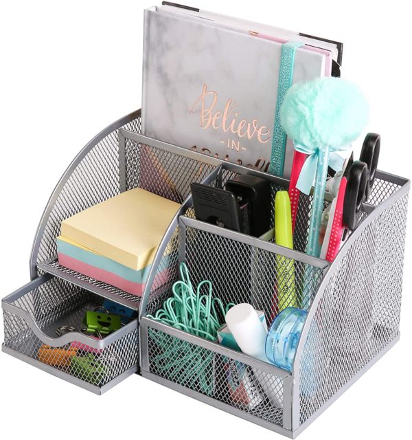 EXERZ Desk Organiser/Mesh Desk Tidy Candy/Pen Holder/Multifunctional Organiser with 7 Compartments