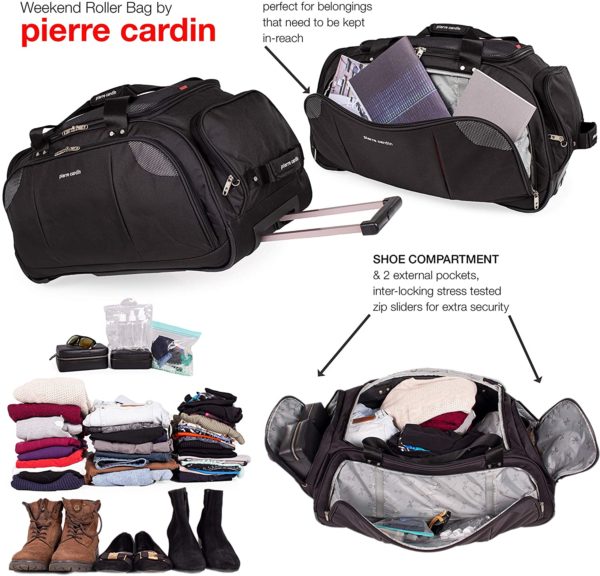 Lightweight Medium Holdall with Wheels - Weekend Roller Bag by Pierre Cardin | Durable Stress Tested Skate Wheels | Carry, Grab, Pull or Drag Trolley Handle | 78L Capacity CL769 (Medium 26")