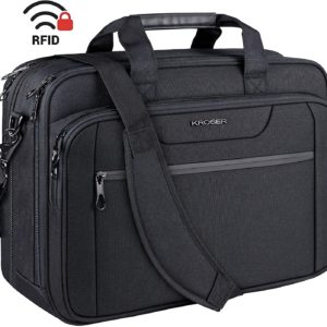 KROSER 18" Laptop Bag Expandable Laptop Briefcase Fits Up to 17.3 Inch Laptop Water-Repellent Shoulder Messenger Bag Computer Bag for Travel/Business/School/Men/Women-Black