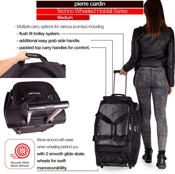 Lightweight Medium Holdall with Wheels - Weekend Roller Bag by Pierre Cardin | Durable Stress Tested Skate Wheels | Carry, Grab, Pull or Drag Trolley Handle | 78L Capacity CL769 (Medium 26")