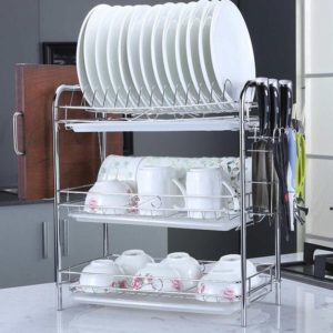 Stainless Steel Dish Rack Sink Bowl Shelf Nonslip Cutlery Holder Kitchen Drying Rack Organizer