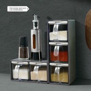 New Spice Rack 3 Grids Spoon Kitchen With Lid Container Seasoning Box Herb Spices Storage Condiment Jar Cooking Seasoning Box