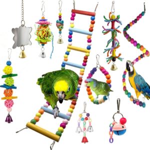 10pcs Birds Toys Small Ladder Stand Budgie Cockatiel Cage Bird Toy Set Hammock Bell Toys Parrot Cage Toy
