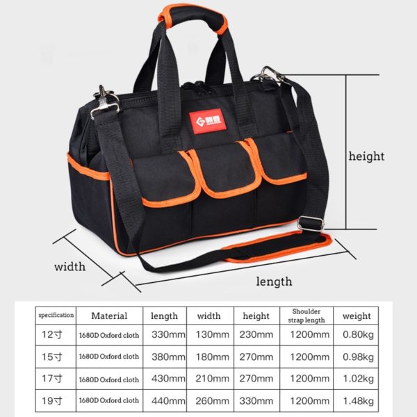 Large Tool Bags 12"15"17"19" Oxford Cloth Bag Waterproof Wide Mouth Electrician Organizer Storage Bags With Parts Box For Men