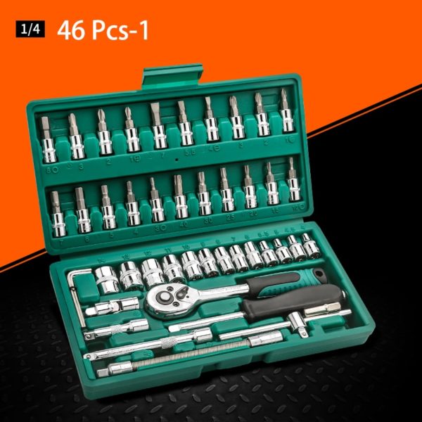 Hot Professional 46-53pcs Spanner Socket Set 1/4" Screwdriver Ratchet Wrench Set Kit Car Repair Tools Combination Hand Tool Set