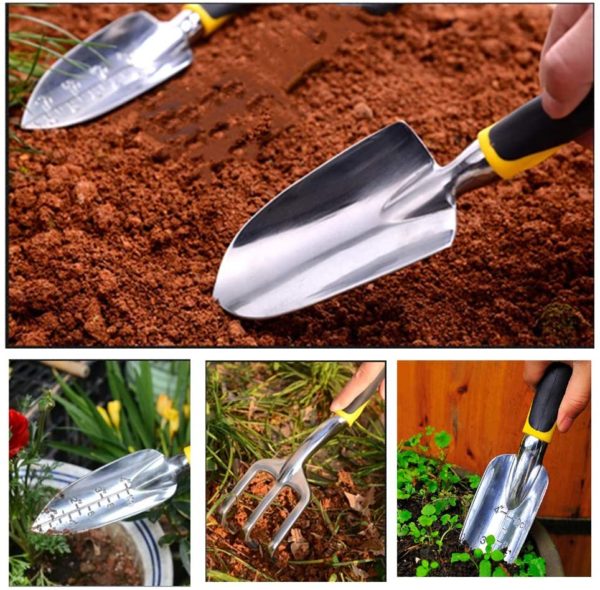 Portable Garden Tools Set 3 Pack Trowel, Cultivator Hand Rake, Transplant Trowel Alloy Mini Shovel Bonsai PVC Handle Metal Head