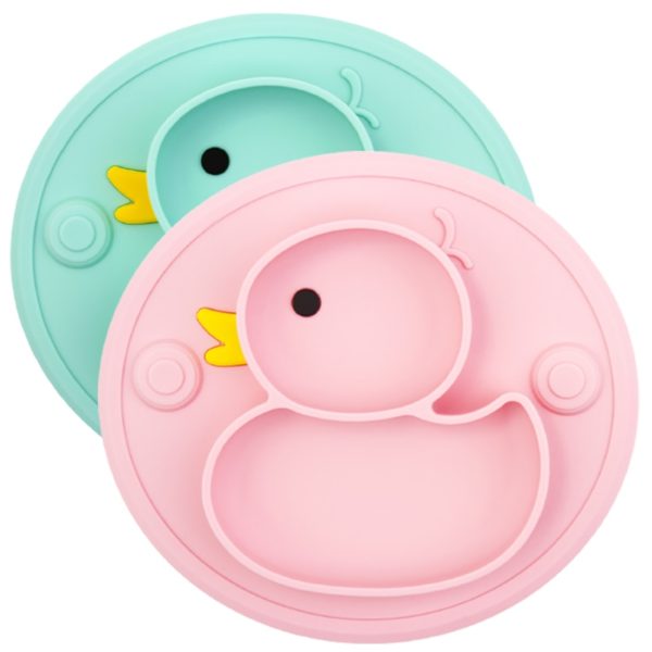 Qshare Baby Duck Dishes Silicone Plate Suction Tray Antislip Mini Mat Toddler Placemat Children Kids Baby Food Feeding Bowl
