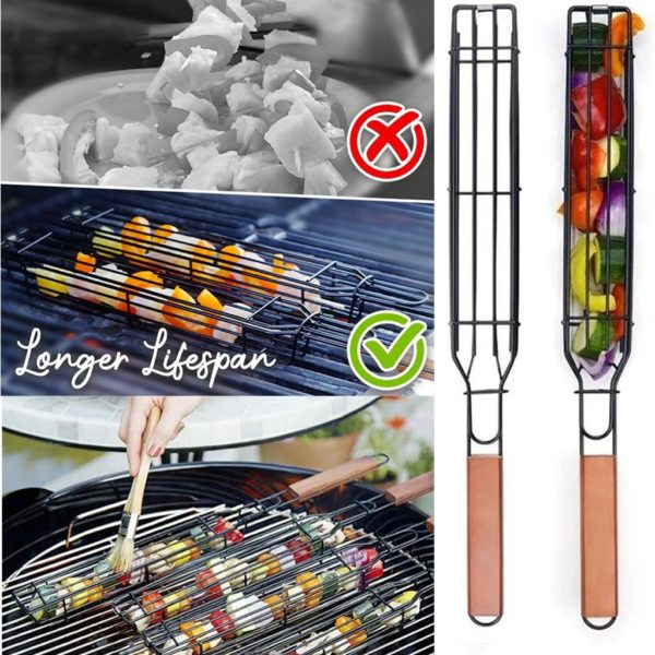 Portable BBQ Grilling Basket Stainless Steel Nonstick Barbecue Grill Basket Tools Grill Mesh for meat Hamburger BBQ tools #35