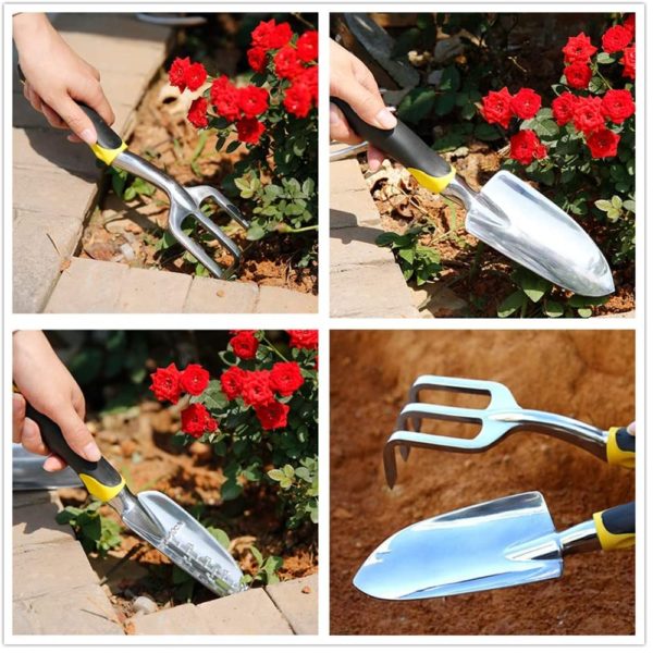 Portable Garden Tools Set 3 Pack Trowel, Cultivator Hand Rake, Transplant Trowel Alloy Mini Shovel Bonsai PVC Handle Metal Head